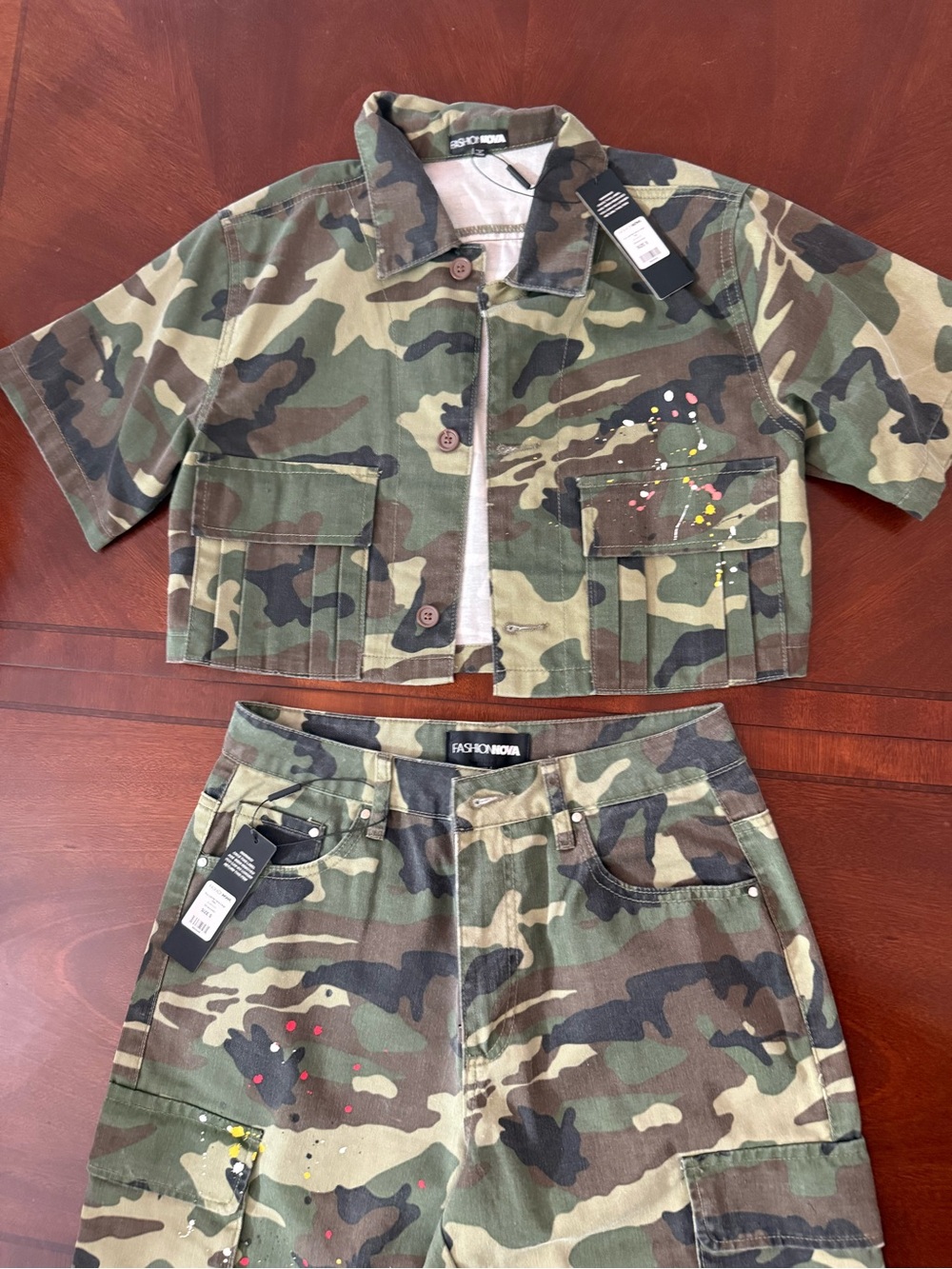 Fashion Nova Kids' Camouflage Cargo Bottoms - Green Camo